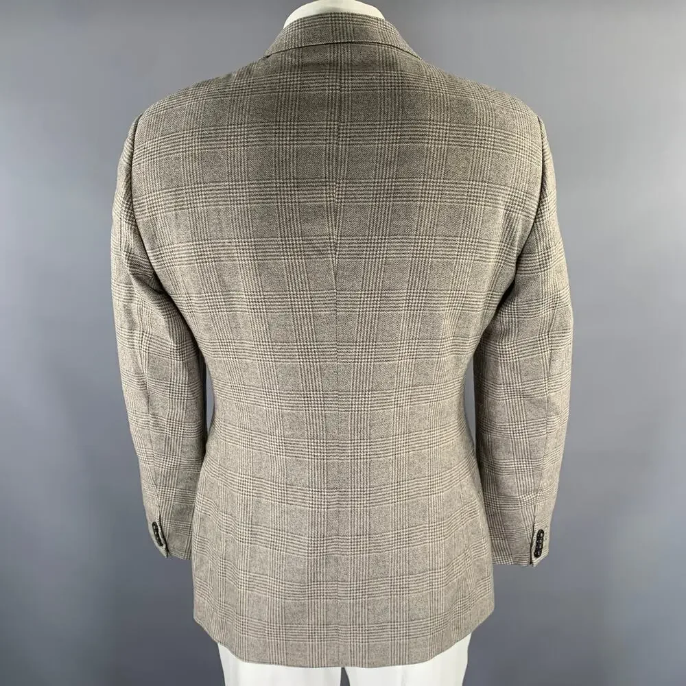 GIORGIO ARMANI Size 44 Grey Beige Glen Check Cashmere Silk Sport Coat